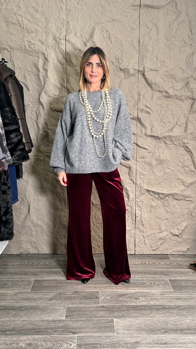 Pantalone Effetto Velluto Bordeaux - immagine 4