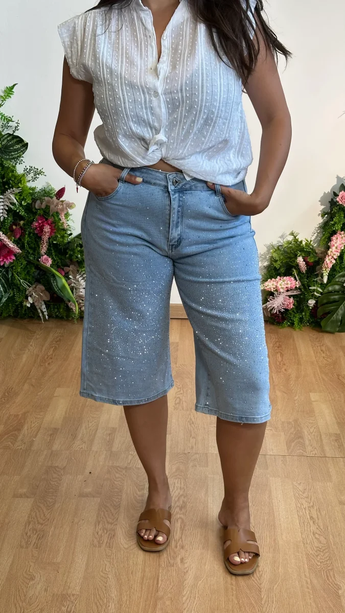 Bermuda jeans strass - immagine 3