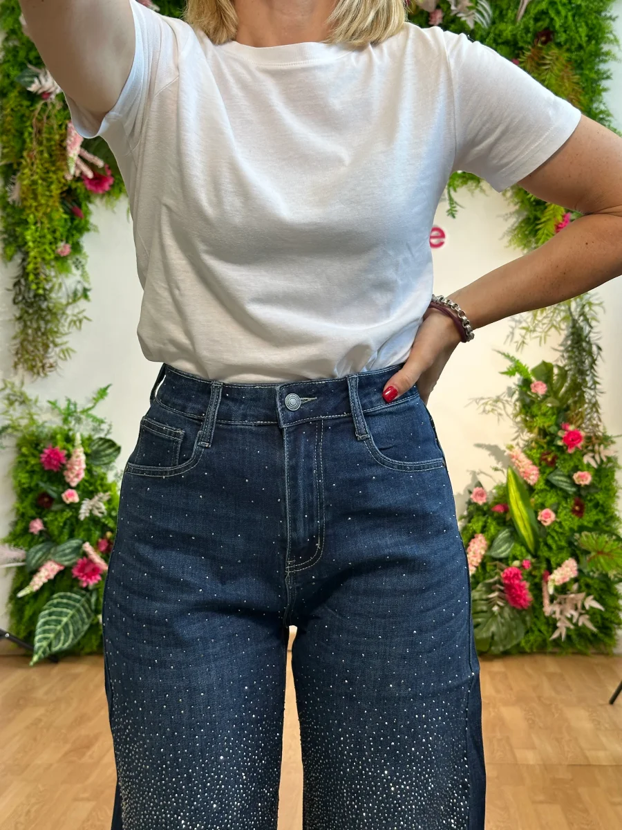 Jeans ballon strass blu denim - immagine 4