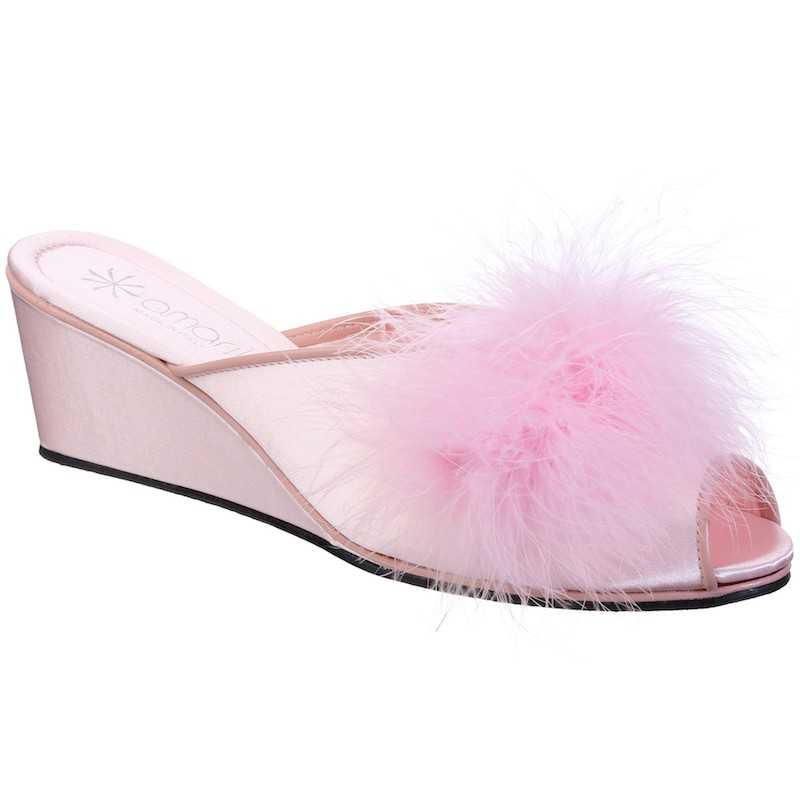 Claudia Marabou: Pantofole da Donna in raso di Sei Colori con Piume - immagine 6