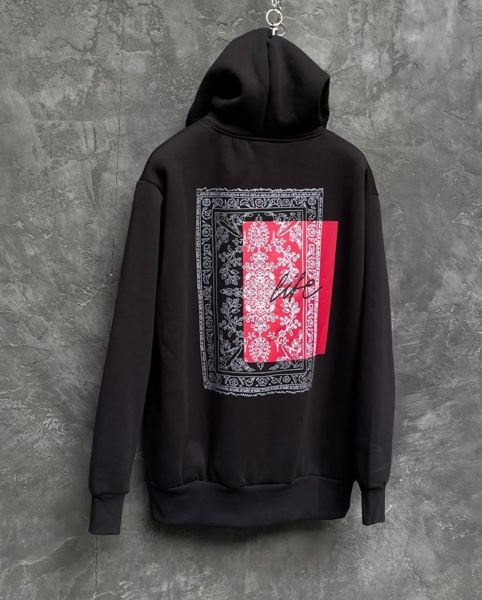 FELPA CON CAPPUCCIO FAKE LIFE BLACK - immagine 6