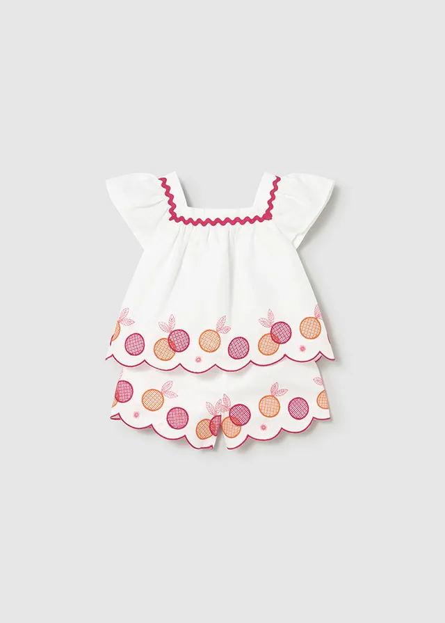 Completo con bermuda e blusa ricamata neonata mayoral art. 26-01214-081