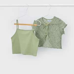 Maglietta manica corta 2 pezzi uncinetto bambina mayoral art. 26-03015-089