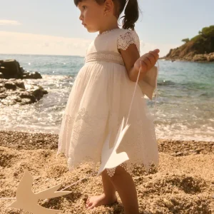 Vestido tulle ricamato guipur neonata Abel & lula art. 26-05002-003