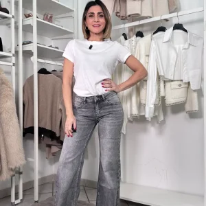 Jeans Wide leg Grigio vita bassa estivo