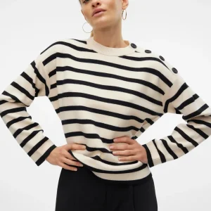 Vero Moda SABA Maglione a righe con i bottoni - birch black