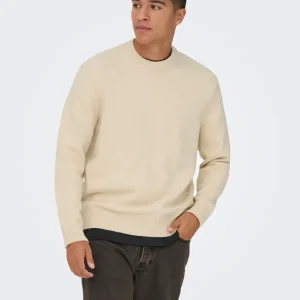 ONLY & SONS MAGLIONE GIROCOLLO IN MISTO LANA - Col. Bianco panna