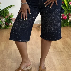 Bermuda jeans strass scuro