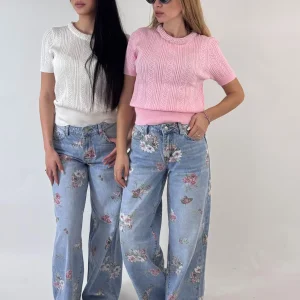 JEANS SERENITY FIORI ROSA