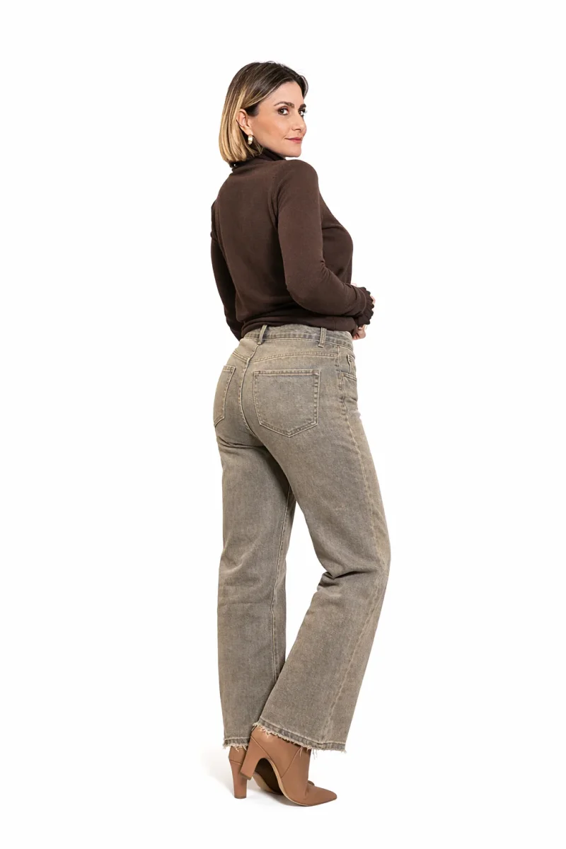 Jeans Straight Vita Alta – Tortora Vintage - immagine 3