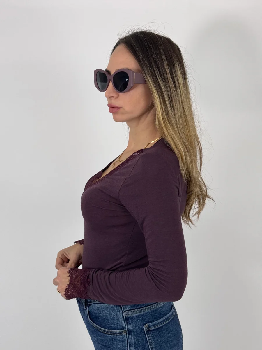 MAGLIA MISTO CASHMERE CON PIZZO PRUGNA - immagine 4