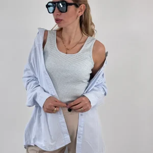 CAMICIA + CANOTTA A RIGHE AZZURRA