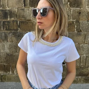 T SHIRT GIROCOLLO PERLINE