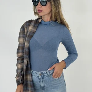 MAGLIETTINA COLLO ALTO MISTO CASHMERE AZZURRO POLVERE