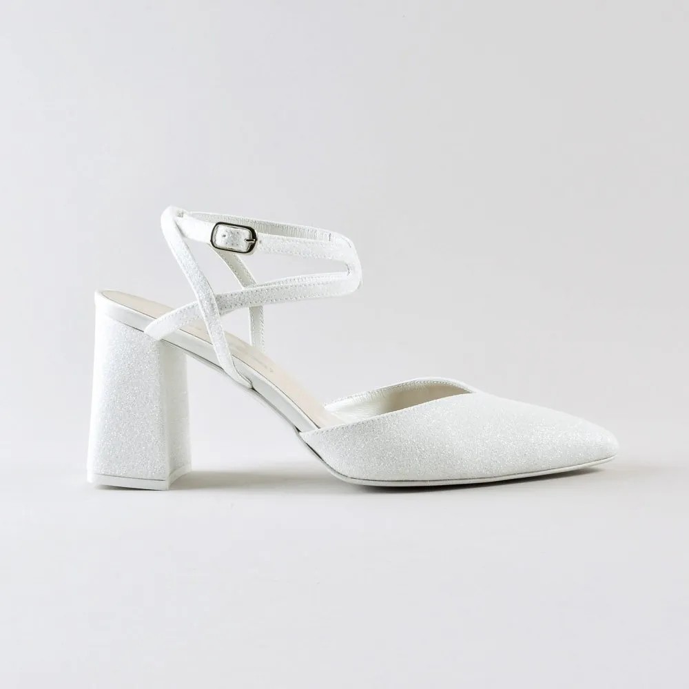 Ankle Strap Madame 70mm – Glitter Bianco