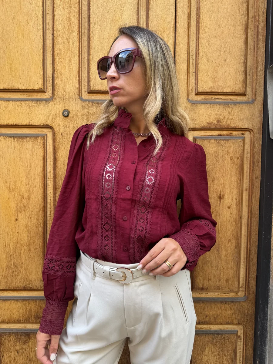 CAMICIA RICAMI BORDEAUX - immagine 7