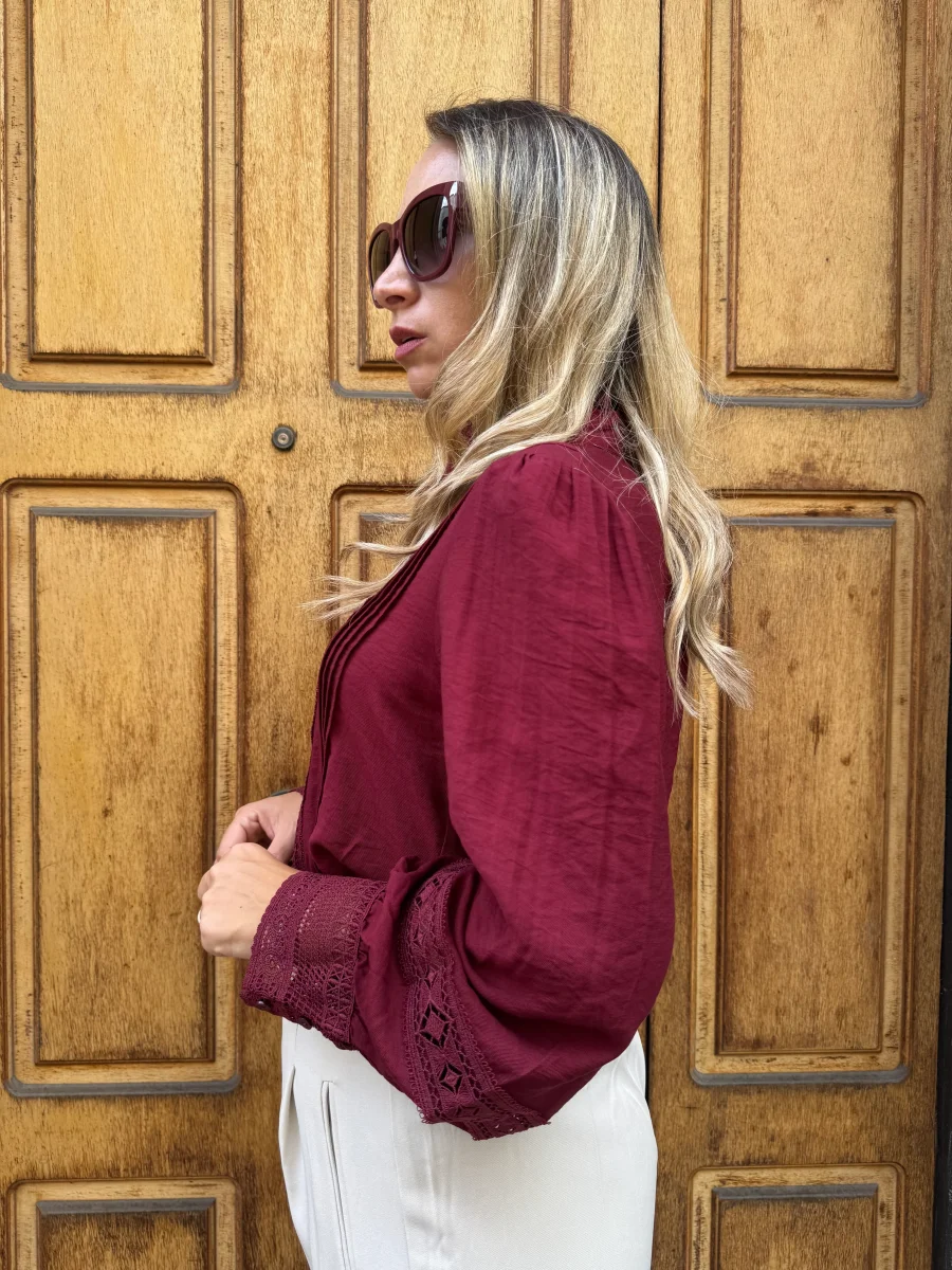 CAMICIA RICAMI BORDEAUX - immagine 5