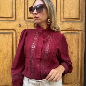 CAMICIA RICAMI BORDEAUX