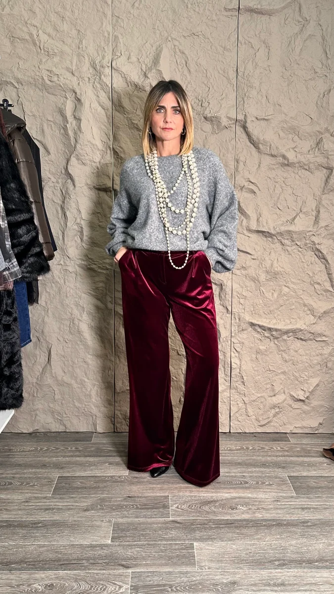 Pantalone Effetto Velluto Bordeaux