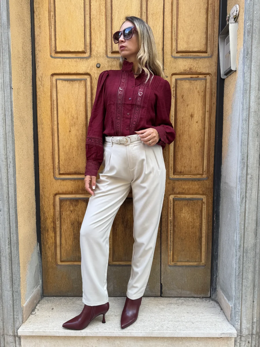 CAMICIA RICAMI BORDEAUX - immagine 4