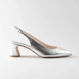 Slingback Amanda 50mm – Nappa laminata argento