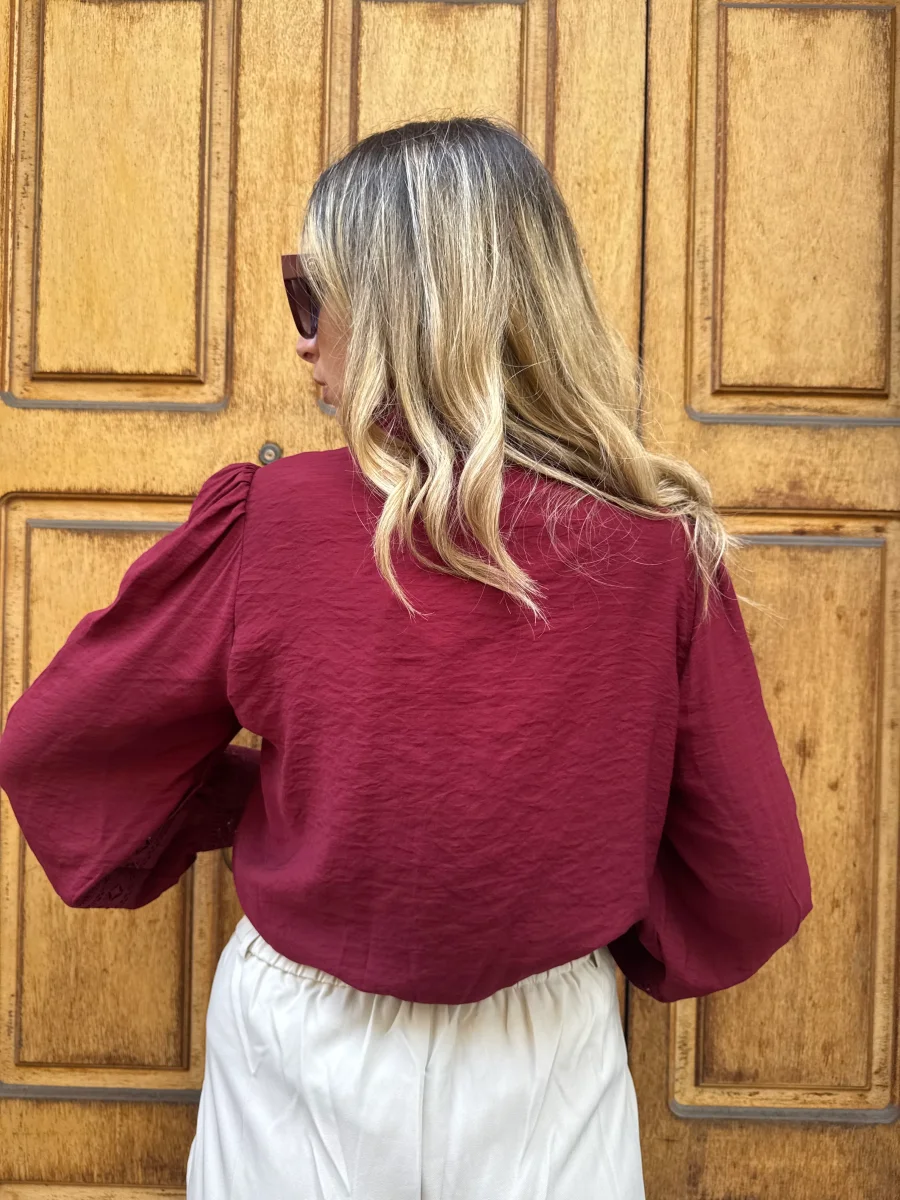 CAMICIA RICAMI BORDEAUX - immagine 6