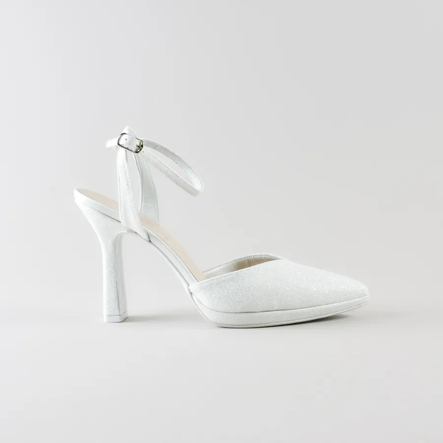 Ankle Strap Mery – Tacco 10cm con Plateau in glitter avorio