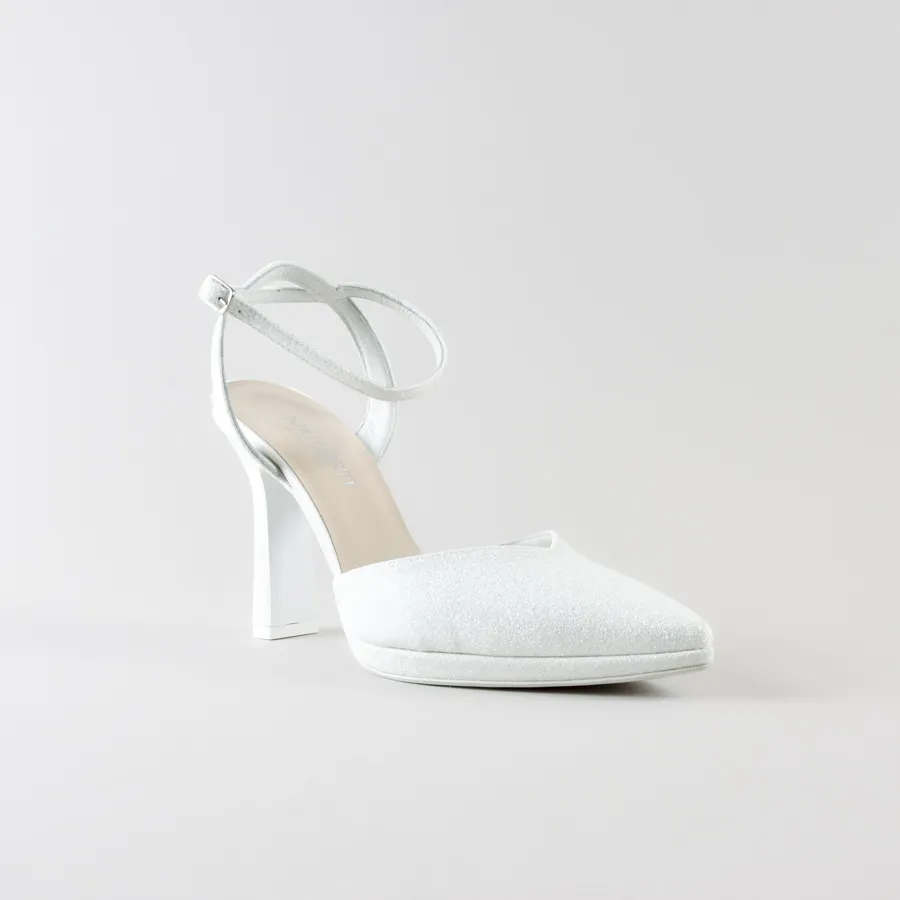 Ankle Strap Mery – Tacco 10cm con Plateau in glitter avorio - immagine 3