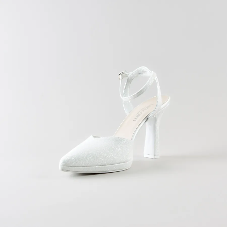 Ankle Strap Mery – Tacco 10cm con Plateau in glitter avorio - immagine 7