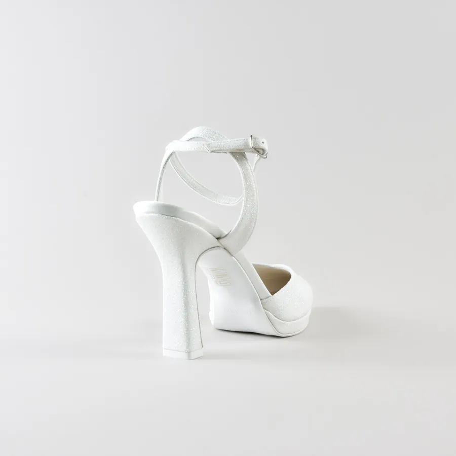 Ankle Strap Mery – Tacco 10cm con Plateau in glitter avorio - immagine 4