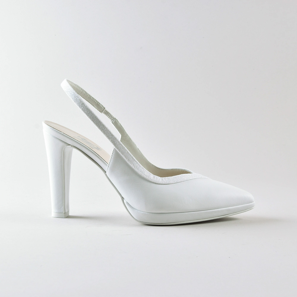 Slingback Michelle 100mm plateau – Nappa e Glitter bianco - immagine 2