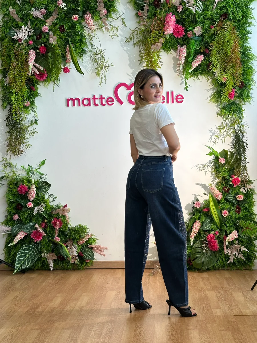 Jeans ballon strass blu denim - immagine 2