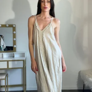 Abito lungo sabbia 100% lino