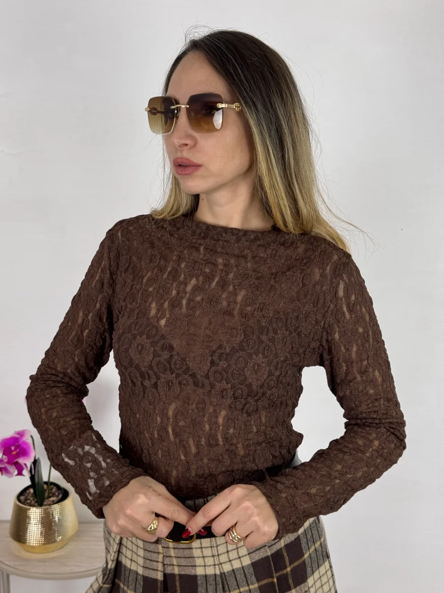 MAGLIETTINA IN PIZZO KELLY CHOCO - immagine 2