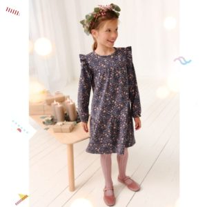 Abito in cotone felpato con volant