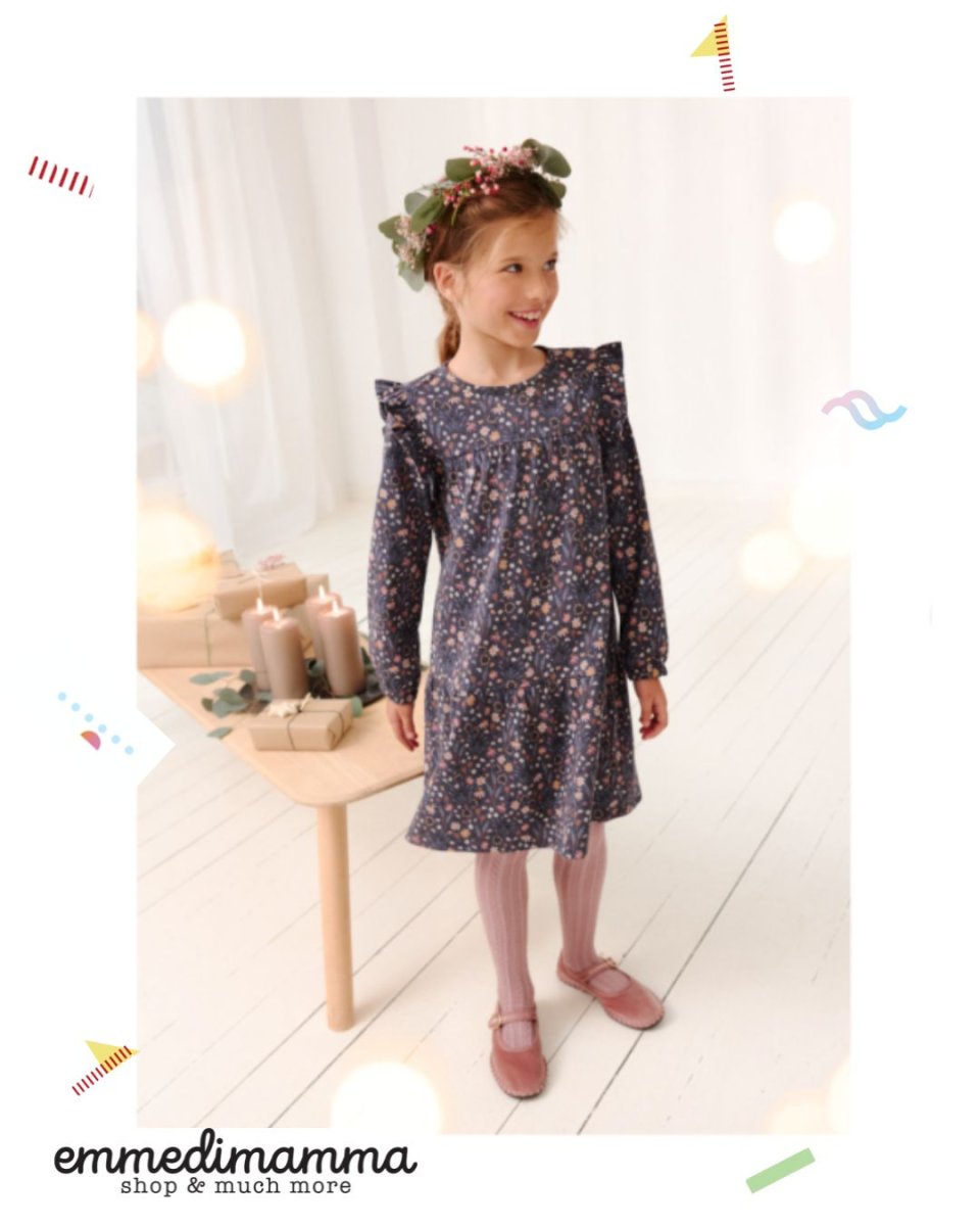 Abito in cotone felpato con volant - immagine 2