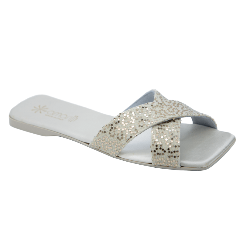 Barbara: Ciabatte da Sposa a fasce incrociate in cotone elasticizzato e strass - immagine 2