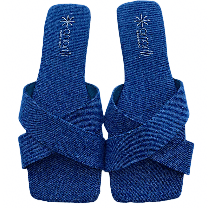 Barbara: Ciabatte per uscire a fasce incrociate in Jeans - immagine 2