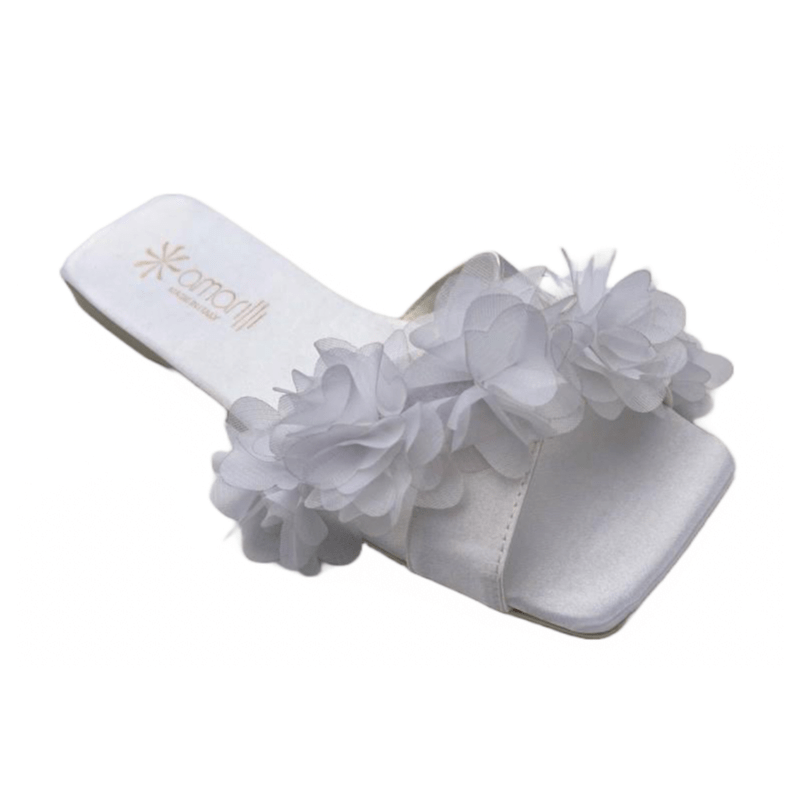 Barbara: Ciabatte da Sposa in Raso a fasce incrociate con Fiori di Organza - immagine 2