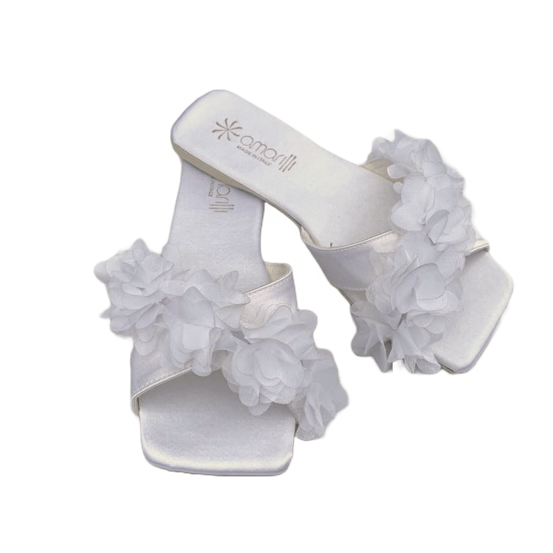 Barbara: Ciabatte da Sposa in Raso a fasce incrociate con Fiori di Organza - immagine 3