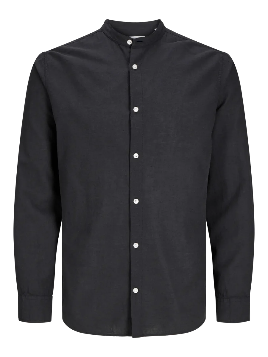 JACK & JONES CAMICIA COREANA IN MISTO LINO - Col. Nero