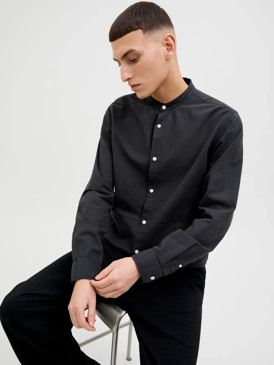 JACK & JONES CAMICIA COREANA IN MISTO LINO - Col. Nero - immagine 4