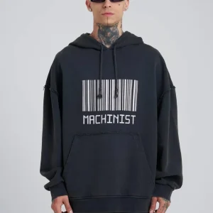 FELPA CON CAPPUCCIO "BARCODE" - Col. Nero