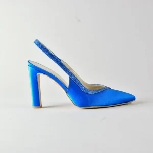 Slingback Diana 90 mm – Satin e Glitter Blu Cina