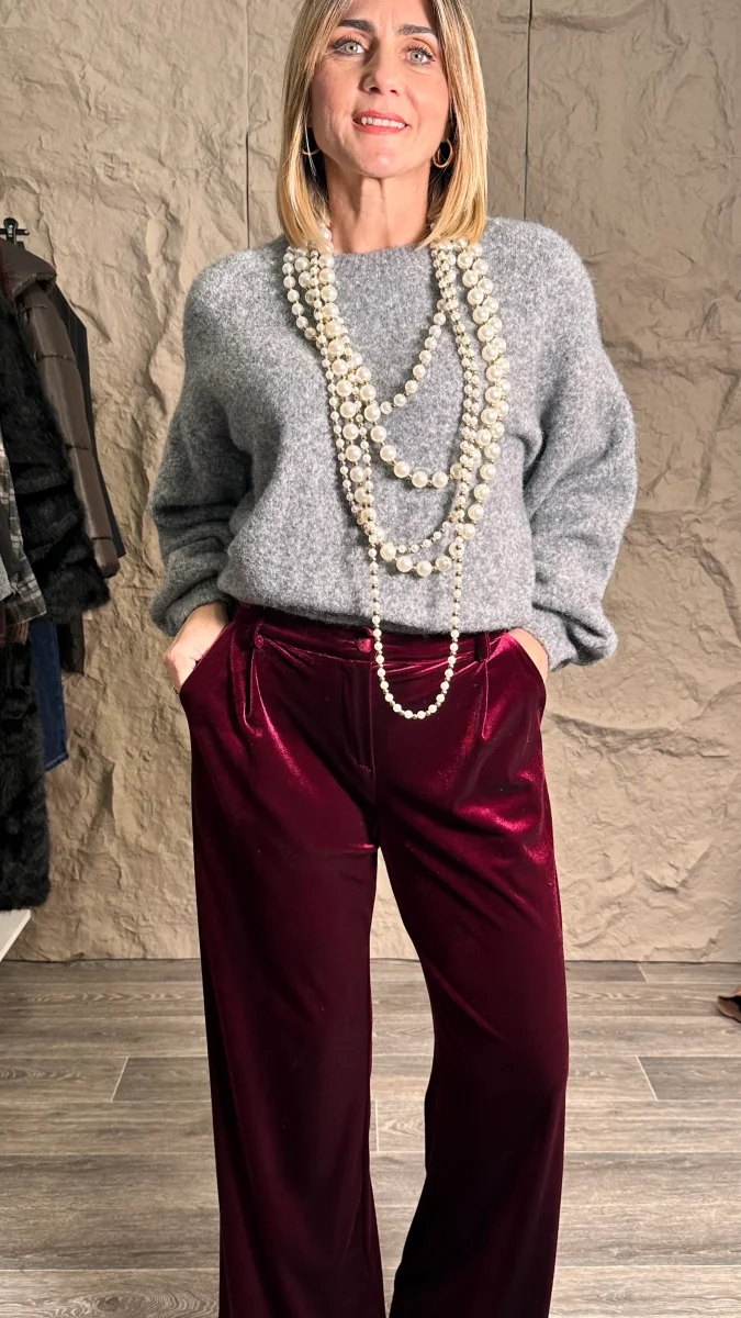 Pantalone Effetto Velluto Bordeaux - immagine 3