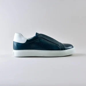 Sneakers in pelle Blu anticata e Bianca