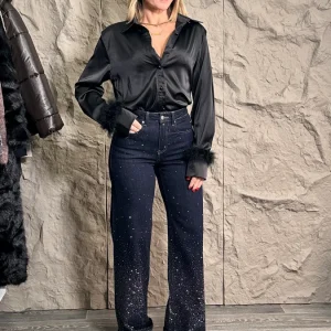 Jeans wide leg strass