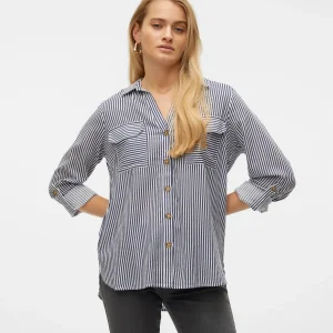 VERO MODA Camicia da donna a righe VMBUMPY - Col. bianco/blu
