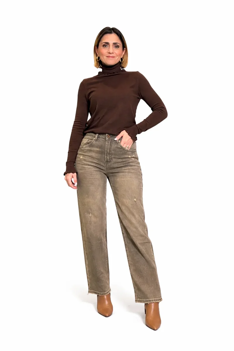 Jeans Straight Vita Alta – Tortora Vintage - immagine 2