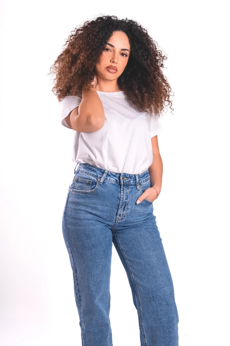 Jeans Straight Vita Alta – Denim Blu Medio - immagine 9